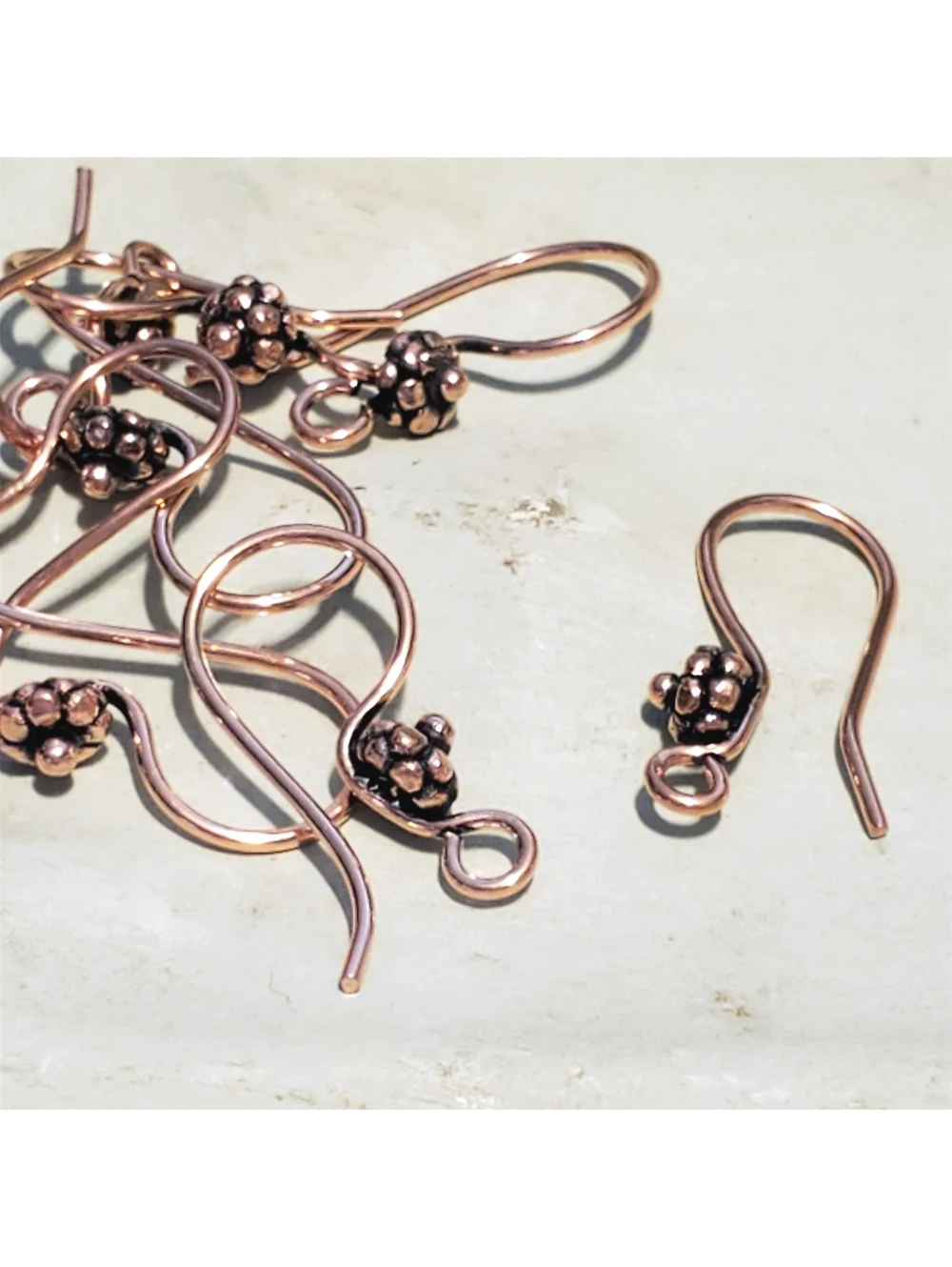 Fancy Handcrafted India Solid Copper Bali Bead Ear Hooks Earring Wires 10 pcs